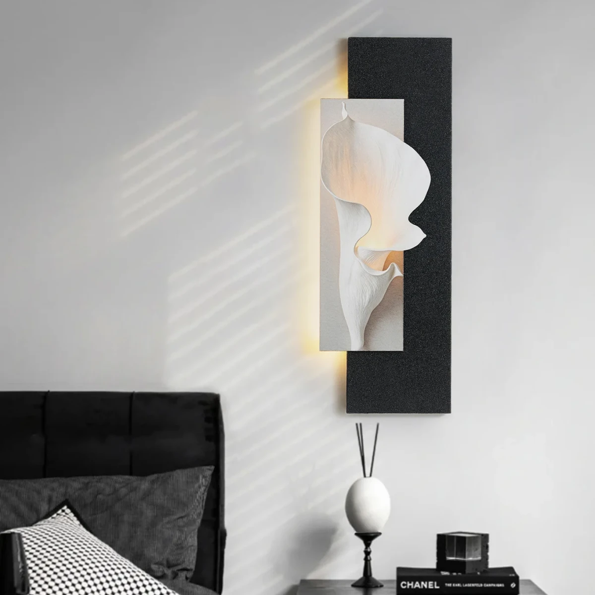 Siyah Beyaz Modern Kumtaşı Dokulu LED