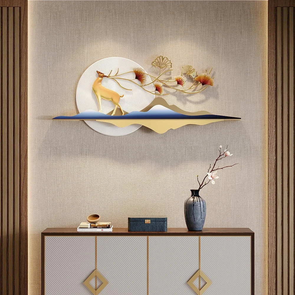 Oturma Odası İçin Ginkgo Yaprakları ve Geyiklerle Dolu