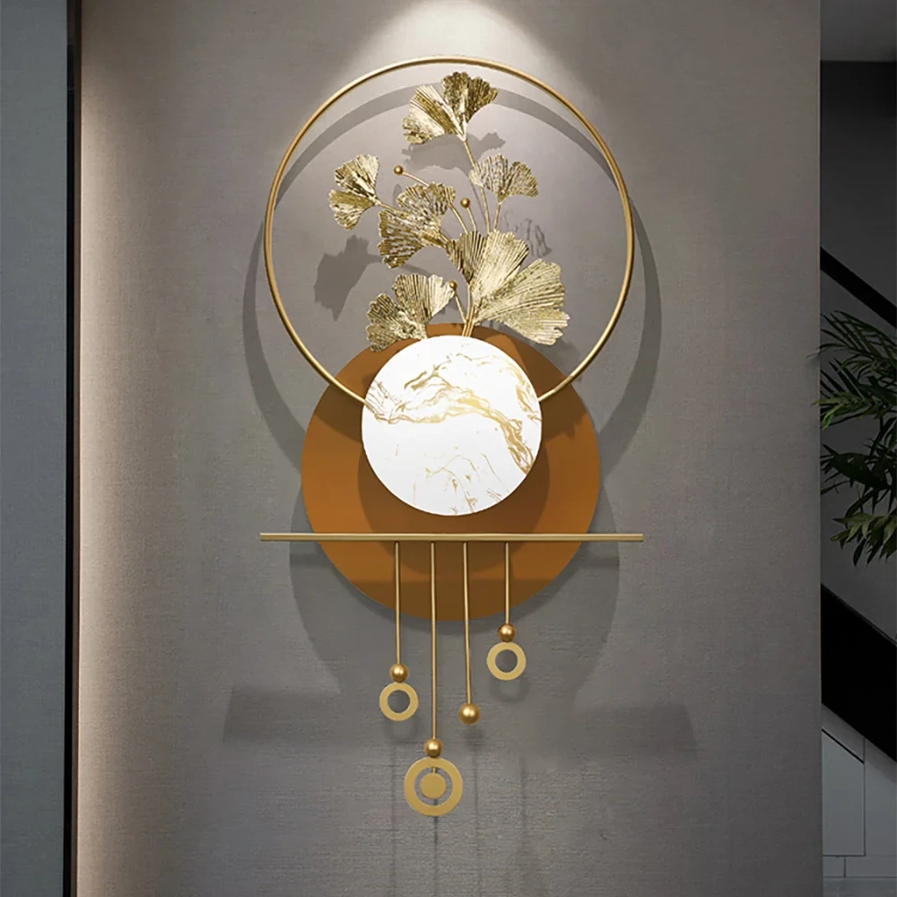 Modern 3D Sarı Metal Ginkgo Yaprağı