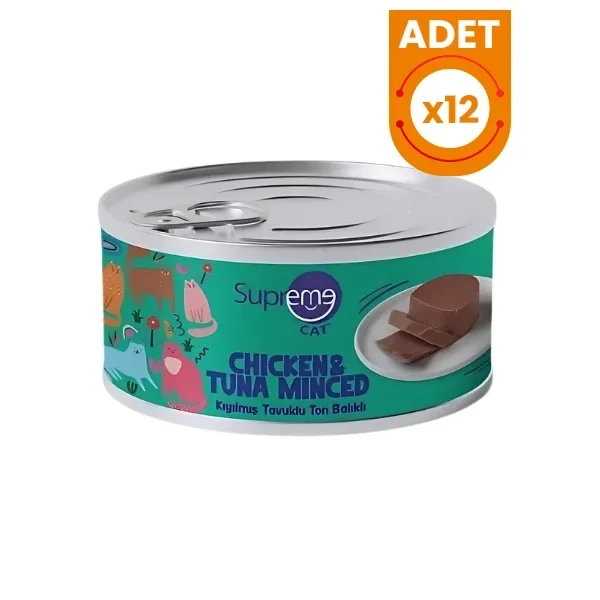Supreme Cat Kıyılmış Tavuklu ve Ton Balıklı Yetişkin Konserve Kedi Maması